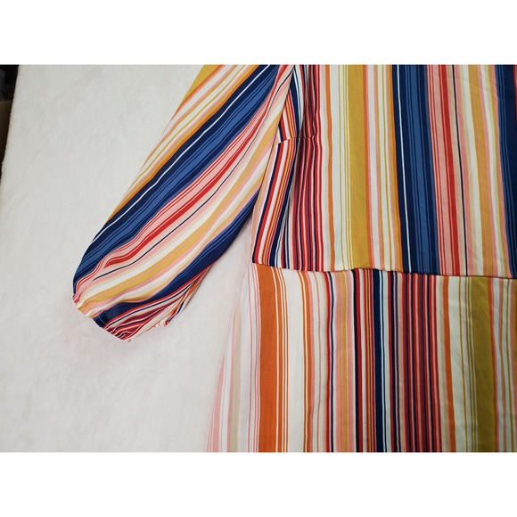 C EST 1946 Blouse Top Women Size 18/20W Multi Striped Long Balloon Sleeve Collar - Picture 5 of 9